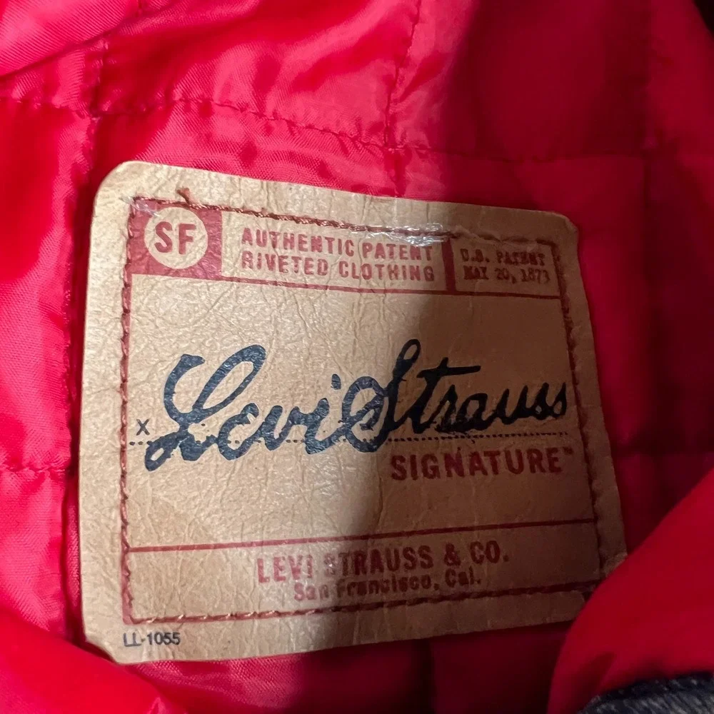 Levi's Strauss Signature Sherpa Lined Denim Trucker Jacket Men's L Blue Jean Red